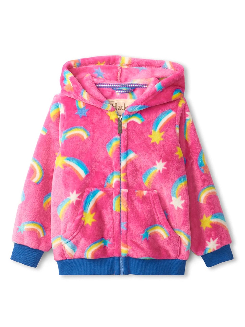 Hatley Hot Pink Rainbow & Star Zip-Up Hooded Fleece with Blue Trim